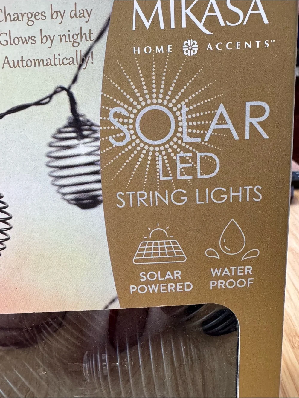Mikasa Solar LED String Lights - Black and Gold Accents